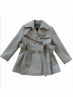 Saks Fifth Avenue Girls Wool Blend Peacoat Small Gray Belted Designer Coat